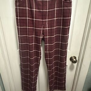 Hollister Womens Wide Leg Pants - Burgundy Plaid